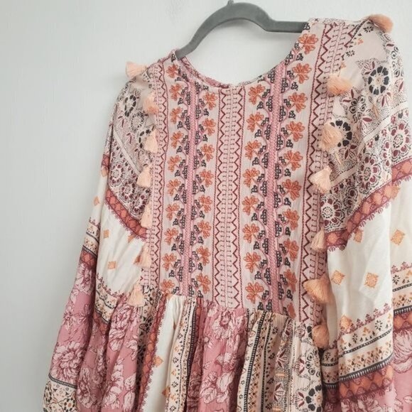 NEW American Eagle Embroidered Mixed Print Peasant Shirt Blouse Boho - Picture 5 of 8